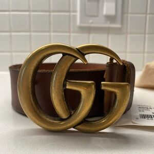 Gucci GG Logo Buckle Brown Leather Belt, Like New